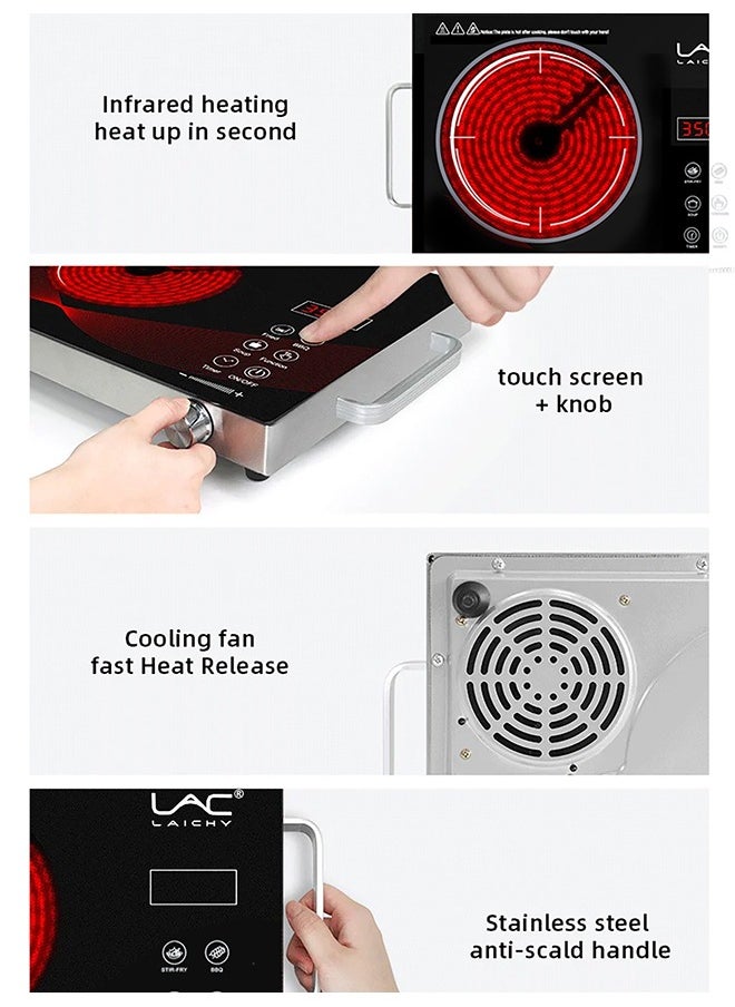LAC - Electric Infrared Induction Cooktop Stove,Power range from 100W to 3500W,Compatible with All Cookware,Heat-Up In 5S with Cooking Timer,LED Screen,One-piece Panel for Easy Cleaning - Image 1