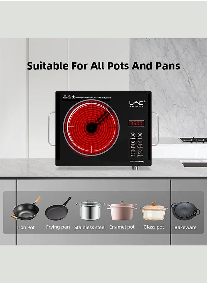 LAC - Electric Infrared Induction Cooktop Stove,Power range from 100W to 3500W,Compatible with All Cookware,Heat-Up In 5S with Cooking Timer,LED Screen,One-piece Panel for Easy Cleaning - Image 1