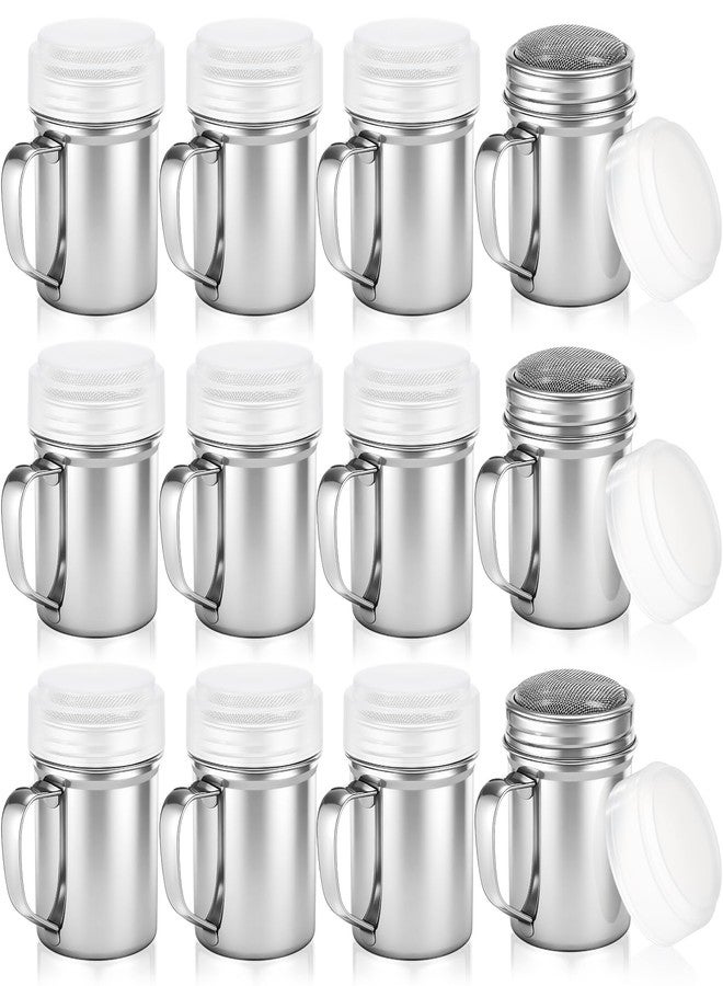 LemonRoad 12 Pcs Powdered Sugar Shaker Duster with Handle, 6oz Stainless Steel Sifter Fine Mesh Powder Duster Bulk for Sugar, Cinnamon and Kitchen Spices, Includes Plastic Lids for Coffee Bars - Image 1