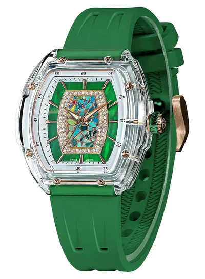 TSAR BOMBA Nucleus Femme Series 35mm Women's Watch with Green Premium Rubber Strap