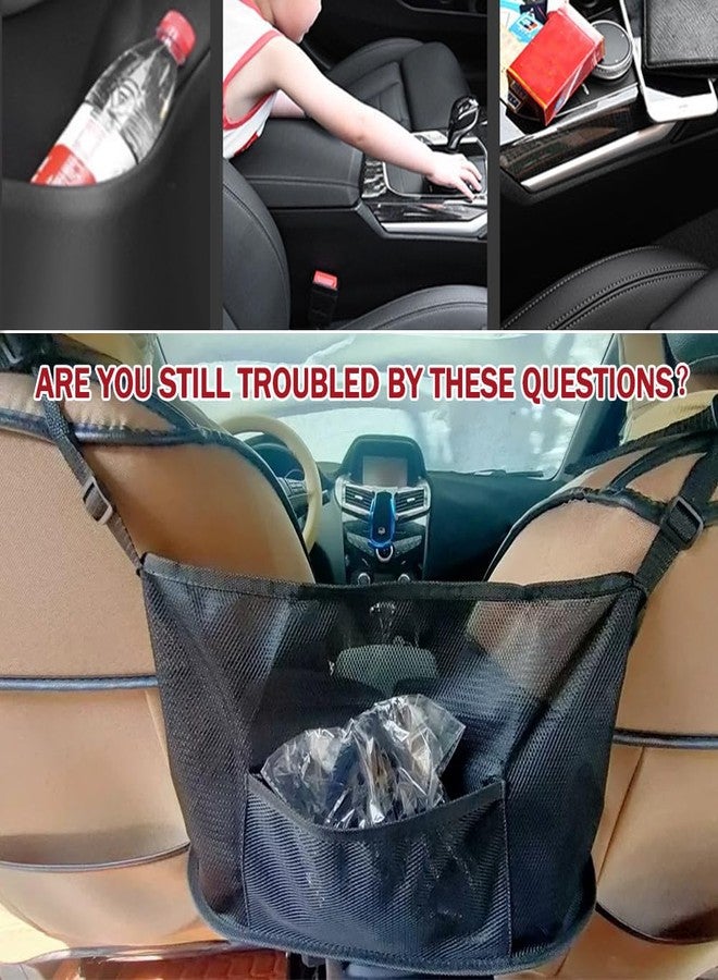 HEVLE Car Net Pocket Handbag Holder - Auto Net Pocket Purse Holder Between Front Seats Car Storage Organizer, Universal Interior Accessories Barrier of Backseat Pet Kids (Black) - Image 4
