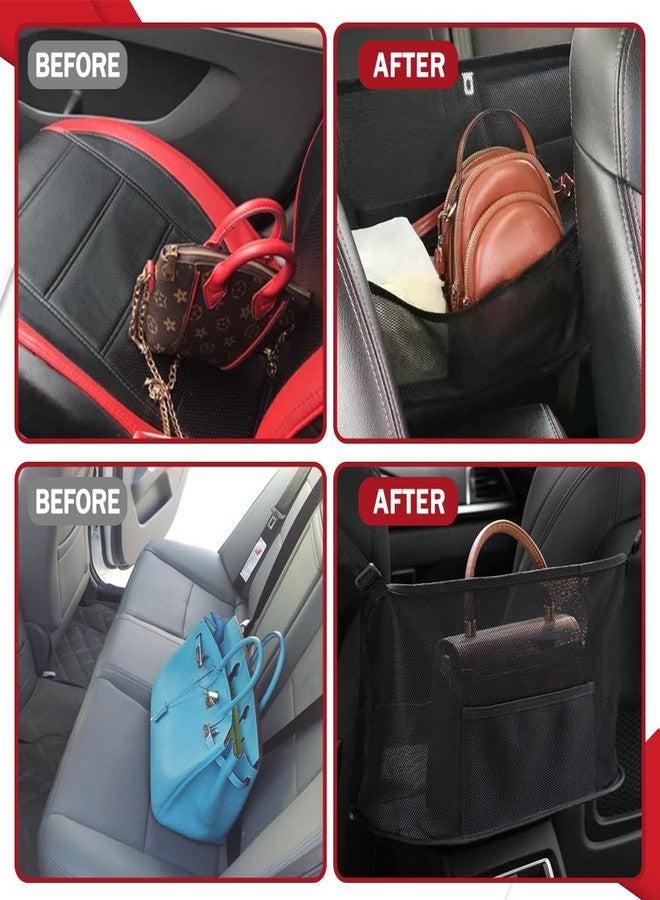 HEVLE Car Net Pocket Handbag Holder - Auto Net Pocket Purse Holder Between Front Seats Car Storage Organizer, Universal Interior Accessories Barrier of Backseat Pet Kids (Black) - Image 5