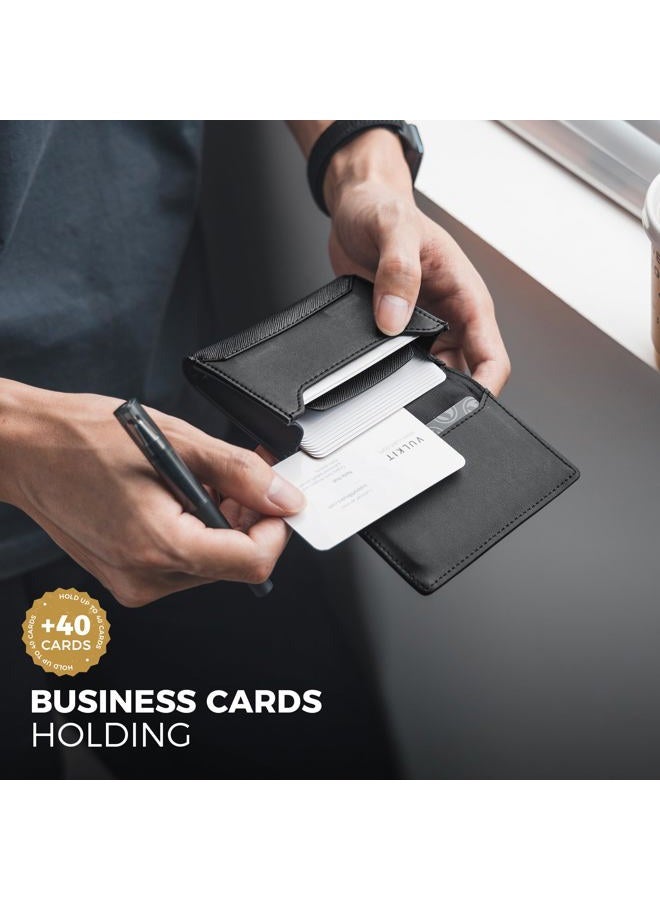 VULKIT Business Card Holder Premium Leather RFID Blocking With ID Window Magnetic Closure Holds Up to 40 Business Cards - Image 2