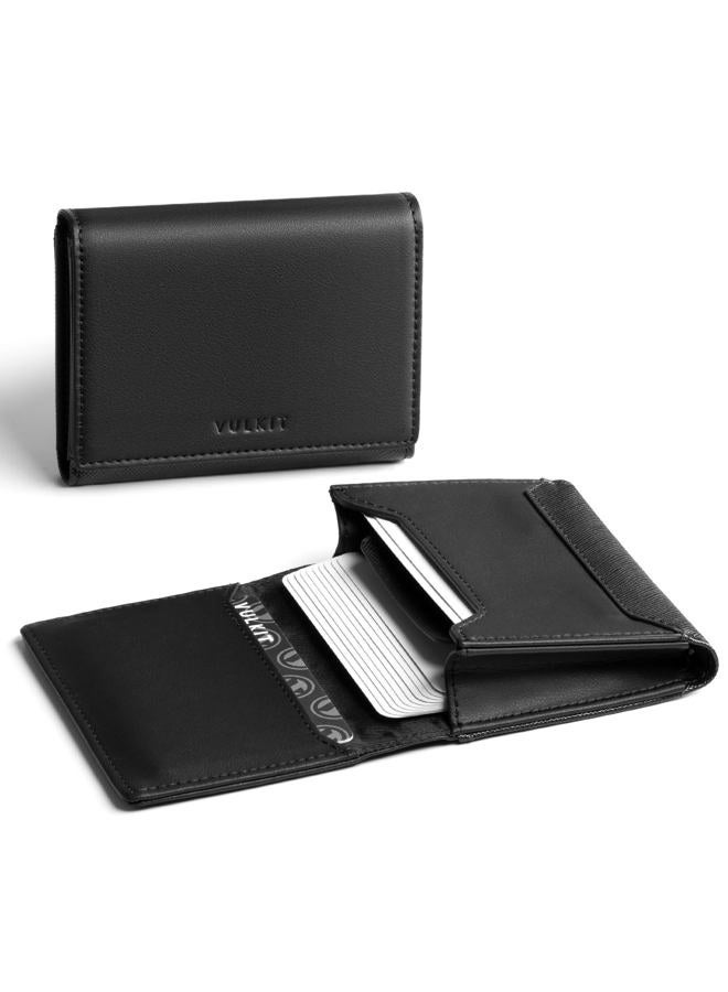 VULKIT Business Card Holder Premium Leather RFID Blocking With ID Window Magnetic Closure Holds Up to 40 Business Cards - Image 1