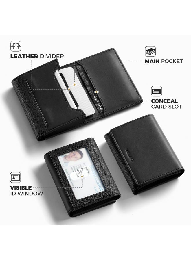 VULKIT Business Card Holder Premium Leather RFID Blocking With ID Window Magnetic Closure Holds Up to 40 Business Cards - Image 3