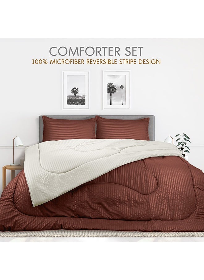 Hotel Linen Klub Hotel Linen Klub  Reversible Down Alternative Comforter  Set -Ultra Soft Brushed Stripe Microfiber Fabric, 200GSM Soft Fibersheet Filling, Size :Single 160 x 200cm , Color: Chocolate & Cream  - Image 3