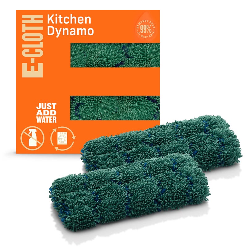 E-Cloth Kitchen Dynamo, Premium Microfiber Non-Scratch Kitchen Dish Scrubber Sponge, Ideal for Dish, Sink and Countertop Cleaning, 100 Wash Guarantee, Green, 2 Pack - Image 1