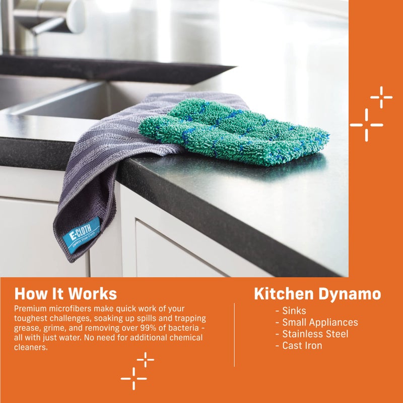 E-Cloth Kitchen Dynamo, Premium Microfiber Non-Scratch Kitchen Dish Scrubber Sponge, Ideal for Dish, Sink and Countertop Cleaning, 100 Wash Guarantee, Green, 2 Pack - Image 2