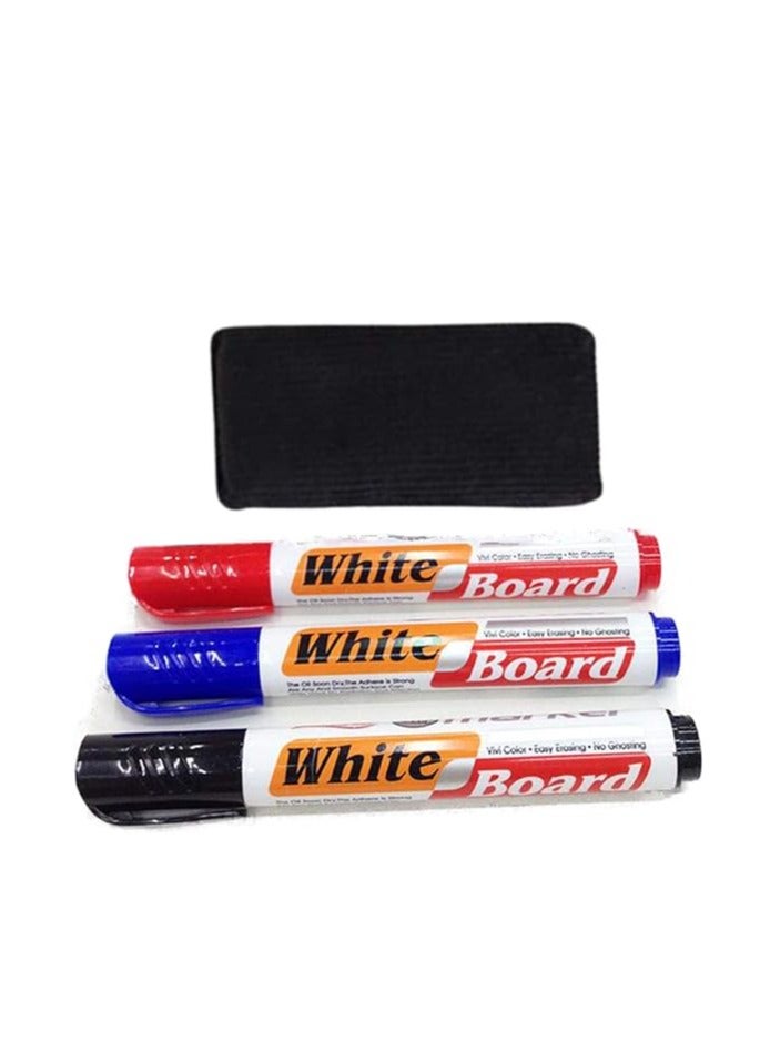 Dry Erase White Board Markers Pens Set with Duster Cleaner Eraser Multicolour, Fine Tip Point - pack of 2 - Image 2