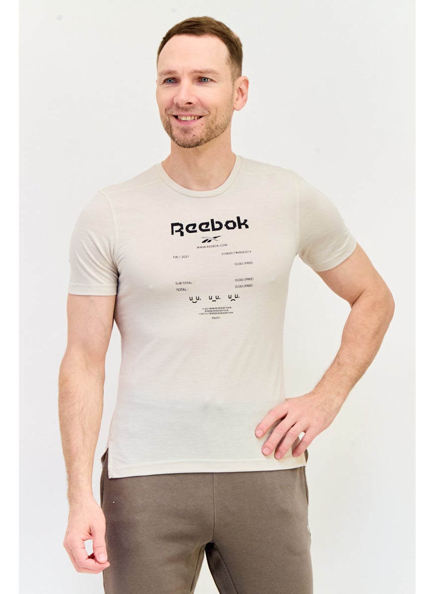 Reebok Men Sportswear Fit Short Sleeves Running T-Shirt, Beige  - Image 1