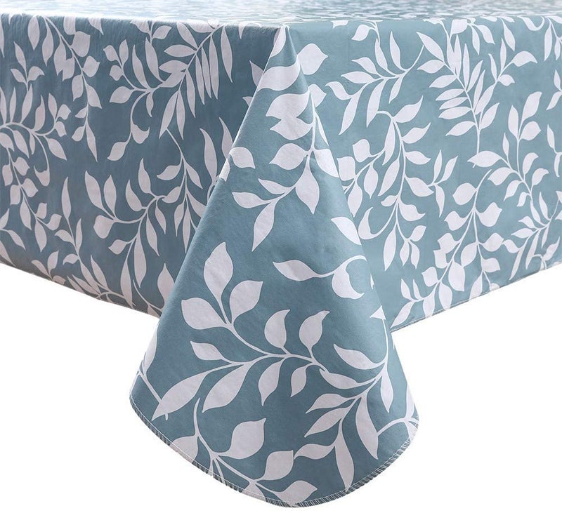Pioggia Vinyl Tablecloth with Flannel Backed Waterproof OilProof PVC Table Cloth Wipeable SpillProof Plastic Table Cover for Indoor and OutdoorBlue Leaves 60 x 102 Inch Rectangle 