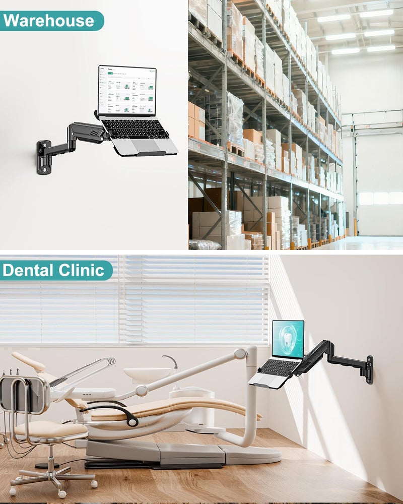 MOUNT PRO Laptop Wall Mount, 2-in-1 Monitor Wall Mount with Vented Tray for 11-17" Notebook/13-32 Computer Screen, Full Motion Adjustable Laptop Holder Stand, Gas Spring Laptop Arm Holds 4.4-22 lbs - Image 3