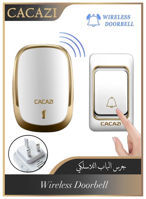 Waterproof Wireless Doorbell, 300M Long Range, Waterproof Doorbell with 36 Chimes and 4 Levels of Volume, Cordless Doorbell for Home, Office Apartment, Hotel and Warehouse and Anti-Theft, Gold