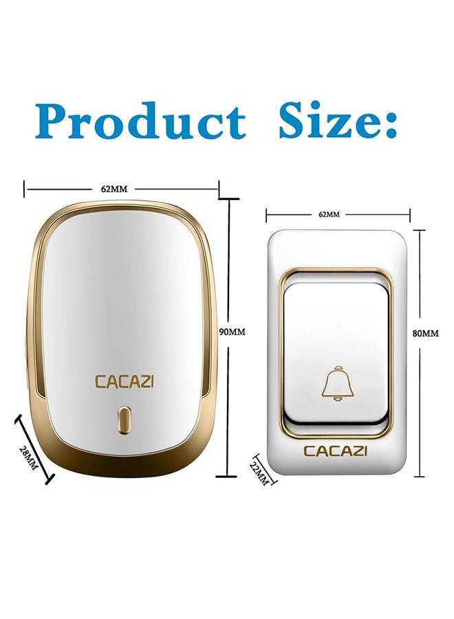 CACAZI Waterproof Wireless Doorbell, 300M Long Range, Waterproof Doorbell with 36 Chimes and 4 Levels of Volume, Cordless Doorbell for Home, Office Apartment, Hotel and Warehouse and Anti-Theft, Gold - Image 2