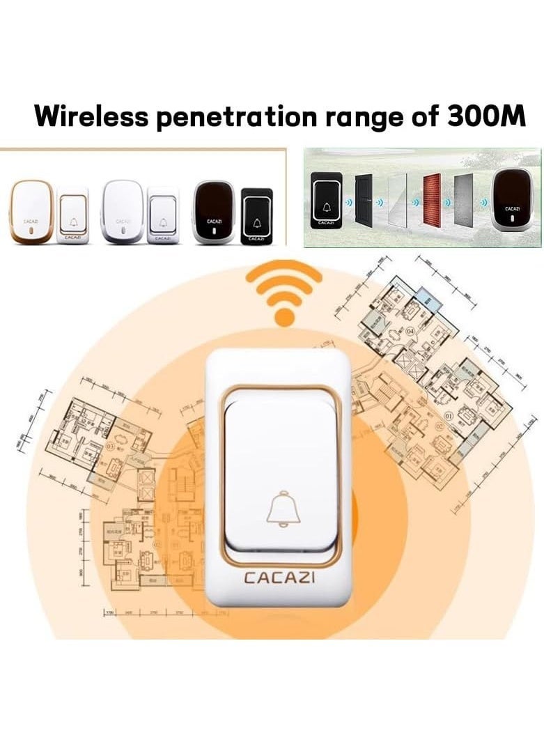 CACAZI Waterproof Wireless Doorbell, 300M Long Range, Waterproof Doorbell with 36 Chimes and 4 Levels of Volume, Cordless Doorbell for Home, Office Apartment, Hotel and Warehouse and Anti-Theft, Gold - Image 5