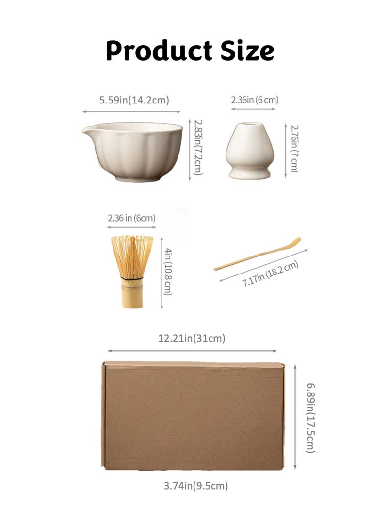JOYYE 4-piece Japanese Matcha Set, Ceramic Matcha Bowl with pouring spout+Whisk Holder+Bamboo Whisk+Spoon,for Traditional Tea Ceremony-Coarse Ceramic Perfect Handmade Matcha Kit to Prepare Traditional Matcha Tea, 100% Natural Matcha Gift Kit (White) - Image 2