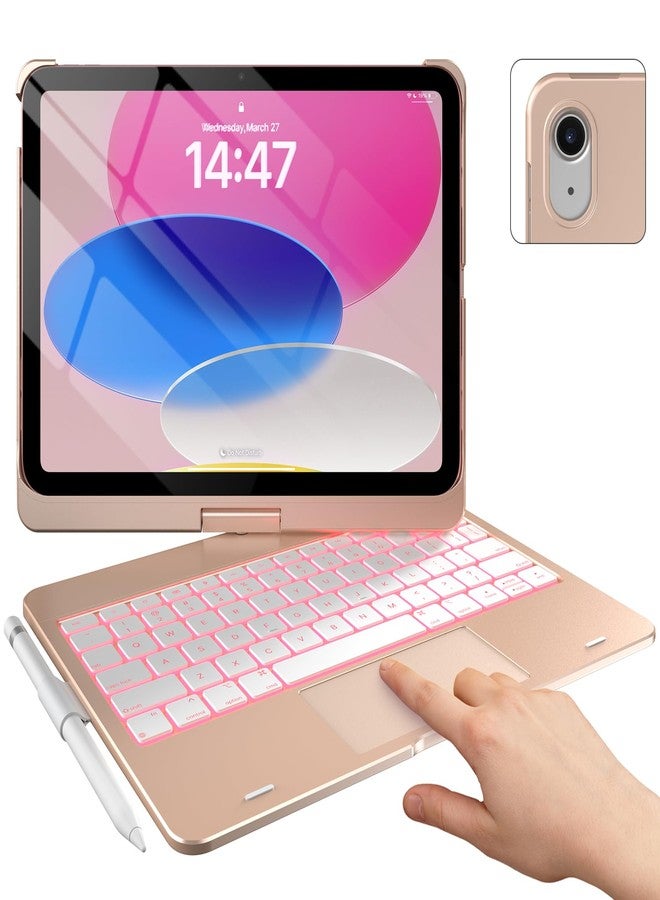 typecase Touch iPad 11th 10th Generation Case with Keyboard (11" 2025, A16 & 10.9" 2022) - 360° Rotatable, 11-Color Backlit, Multi-Touch Trackpad, Pencil Holder, Thin & Light - Rose Gold - Image 1