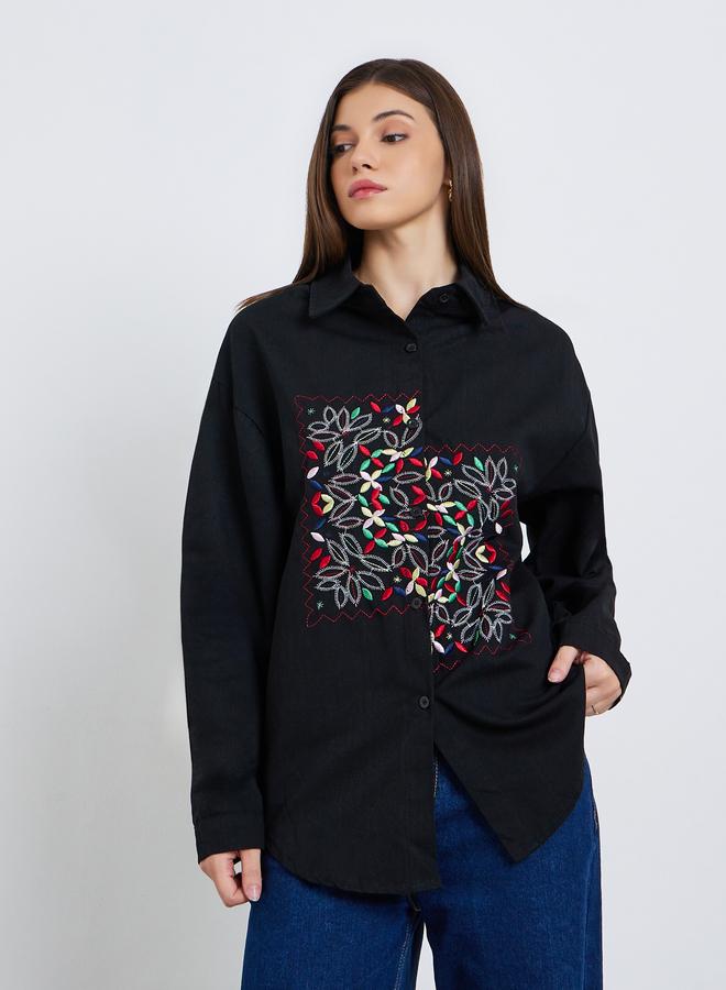 ستايلي بلوزة بأكمام طويلة ومُطرّزة بزهور - Image 3