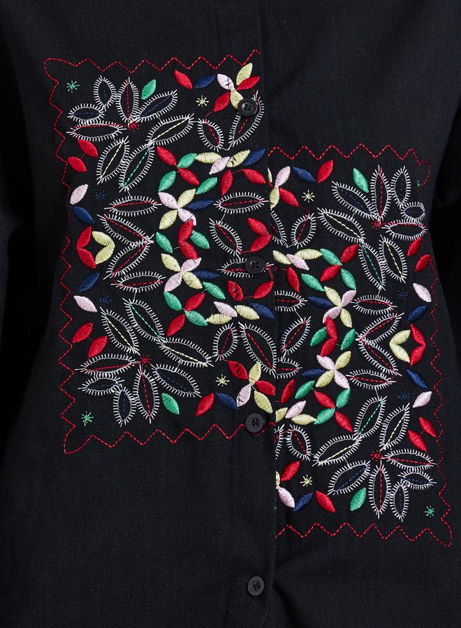 ستايلي بلوزة بأكمام طويلة ومُطرّزة بزهور - Image 4