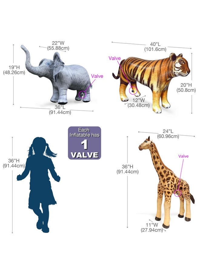 جيت كرييشنز لعبة محشوة على شكل زرافة وفيل ونمر من جيت كرييشنز، عبوة من 3 قطع، متعددة الألوان، 36+ بوصة، حيوانات برية واقعية قابلة للنفخ، JC-GET3 - Image 2