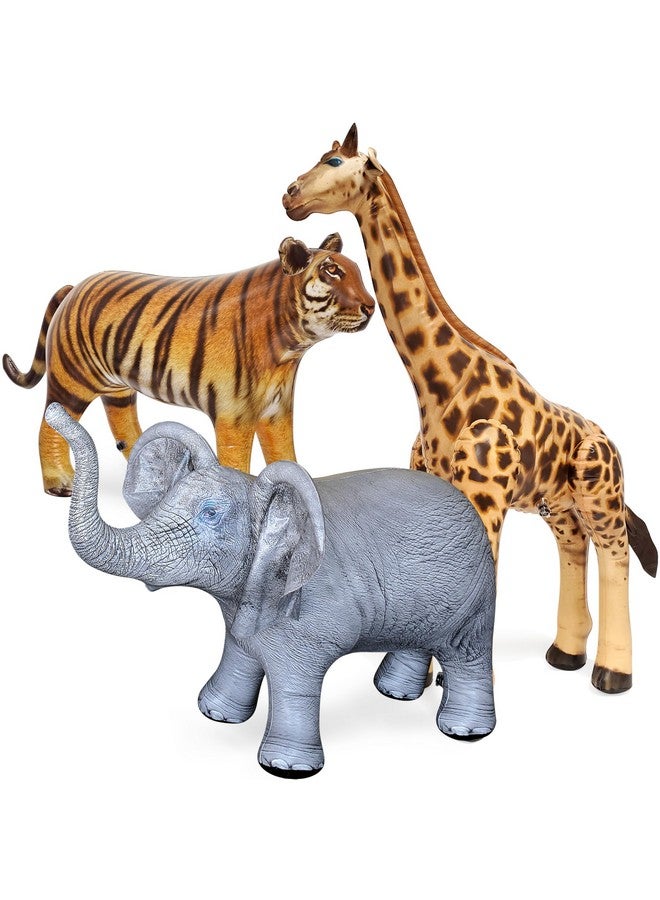 جيت كرييشنز لعبة محشوة على شكل زرافة وفيل ونمر من جيت كرييشنز، عبوة من 3 قطع، متعددة الألوان، 36+ بوصة، حيوانات برية واقعية قابلة للنفخ، JC-GET3 - Image 1