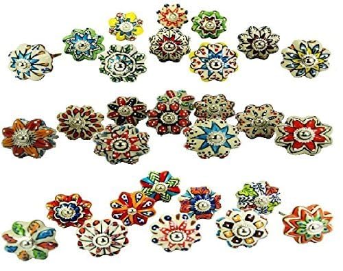 Jgarts Dotted Mix Color Multi Designed Ceramic Cupboard Cabinet Door Knobs Drawer Pulls & Chrome Hardware - Hand Painted Pulls Set Of 20 - Image 2