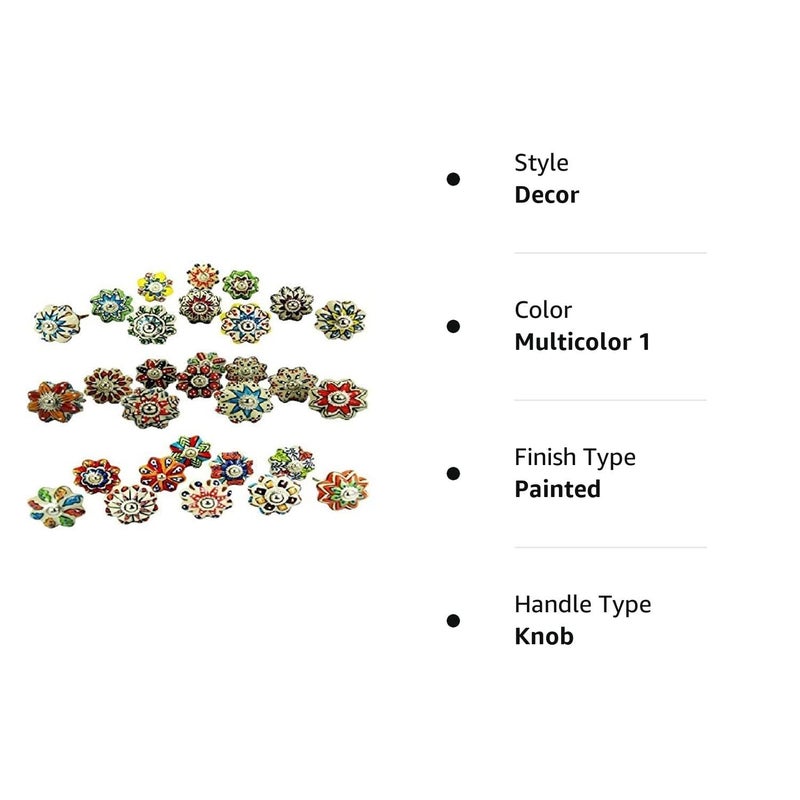 Jgarts Dotted Mix Color Multi Designed Ceramic Cupboard Cabinet Door Knobs Drawer Pulls & Chrome Hardware - Hand Painted Pulls Set Of 20 - Image 3
