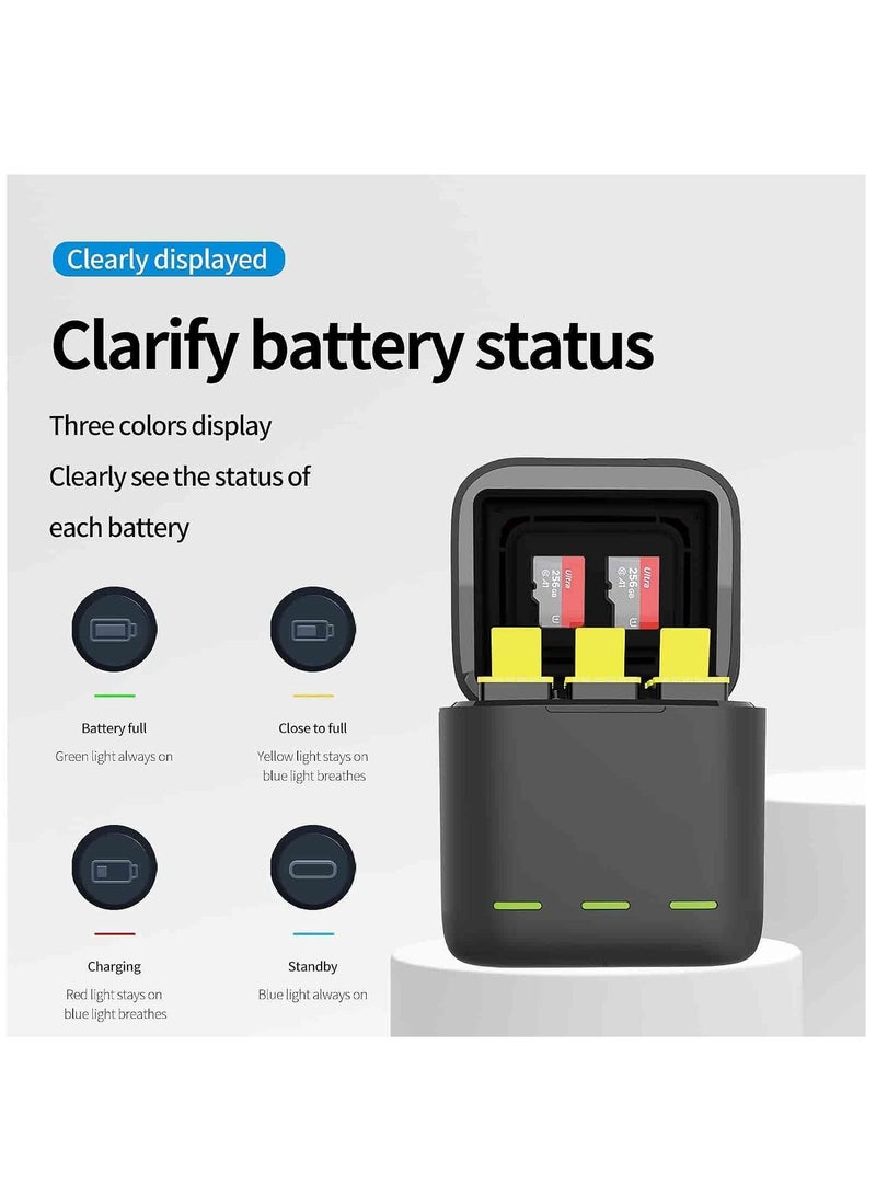 SYOSI Battery Charger Kit for Go Pro Hero 12 Hero 11 Hero 10 Hero 9 Black, Triple Charge Case w Type-C Charging Cord Fully Compatible with Go Pro 12 11 10 9 Camera Accessories(3-Pack) - Image 3