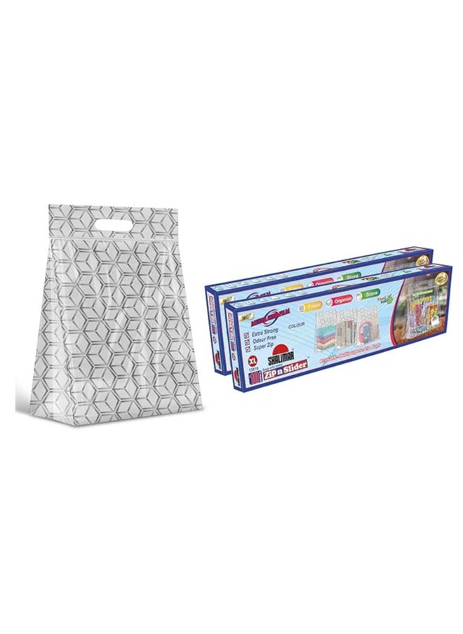 shalimar - Shalimar Zip N Lock Press Fit Bag Reusable Extra Large ZipLock Bag MultiPurpose Shopping Bag with Handle - Pack of 2 20 Bags - Silver Color - Image 1