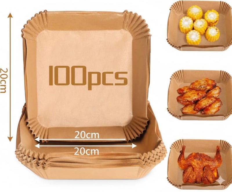 100 Premuim Quality Air Fryer Liners Disposable Paper,Liner for Baking in Microwave,Frying Pan,Oven Baking Cake Double Sided Paper for Anti Sticking,High Temperature Resistance (Square 200mm x 45mm) - Image 2