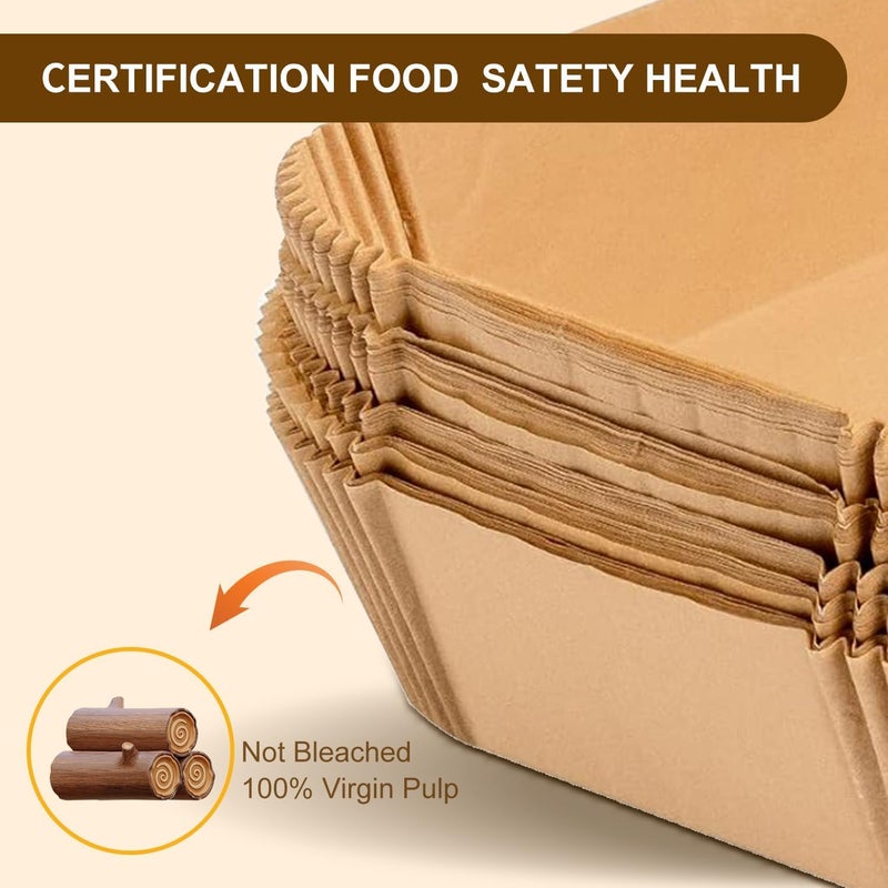 100 Premuim Quality Air Fryer Liners Disposable Paper,Liner for Baking in Microwave,Frying Pan,Oven Baking Cake Double Sided Paper for Anti Sticking,High Temperature Resistance (Square 200mm x 45mm) - Image 1