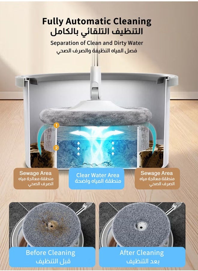 Microfiber Mop and Bucket Set with Water Filtration System - Self Cleaning/Dry/Wet, All-in-One Floor Mop for Hardwood and Tile Home - (5 Pads)