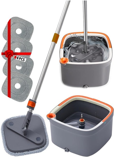 Microfiber Rotary Mop and Bucket for Hands-Free Floor Cleaning with 4 Spare Parts