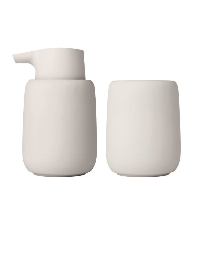 Blomus Soap Dispenser, Ceramic, plastic, silicone, Moonbeam, H 14 cm, T 9,5 cm, Ø 8,5, V 0,25 l - Image 2