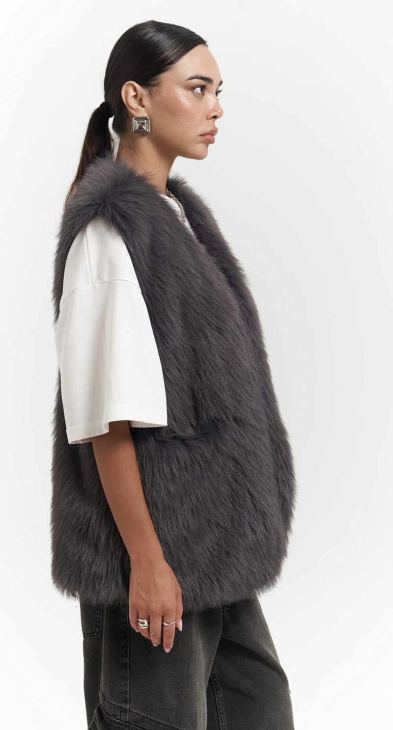 Mai Collection Plush Anthracite Vest  - Image 3