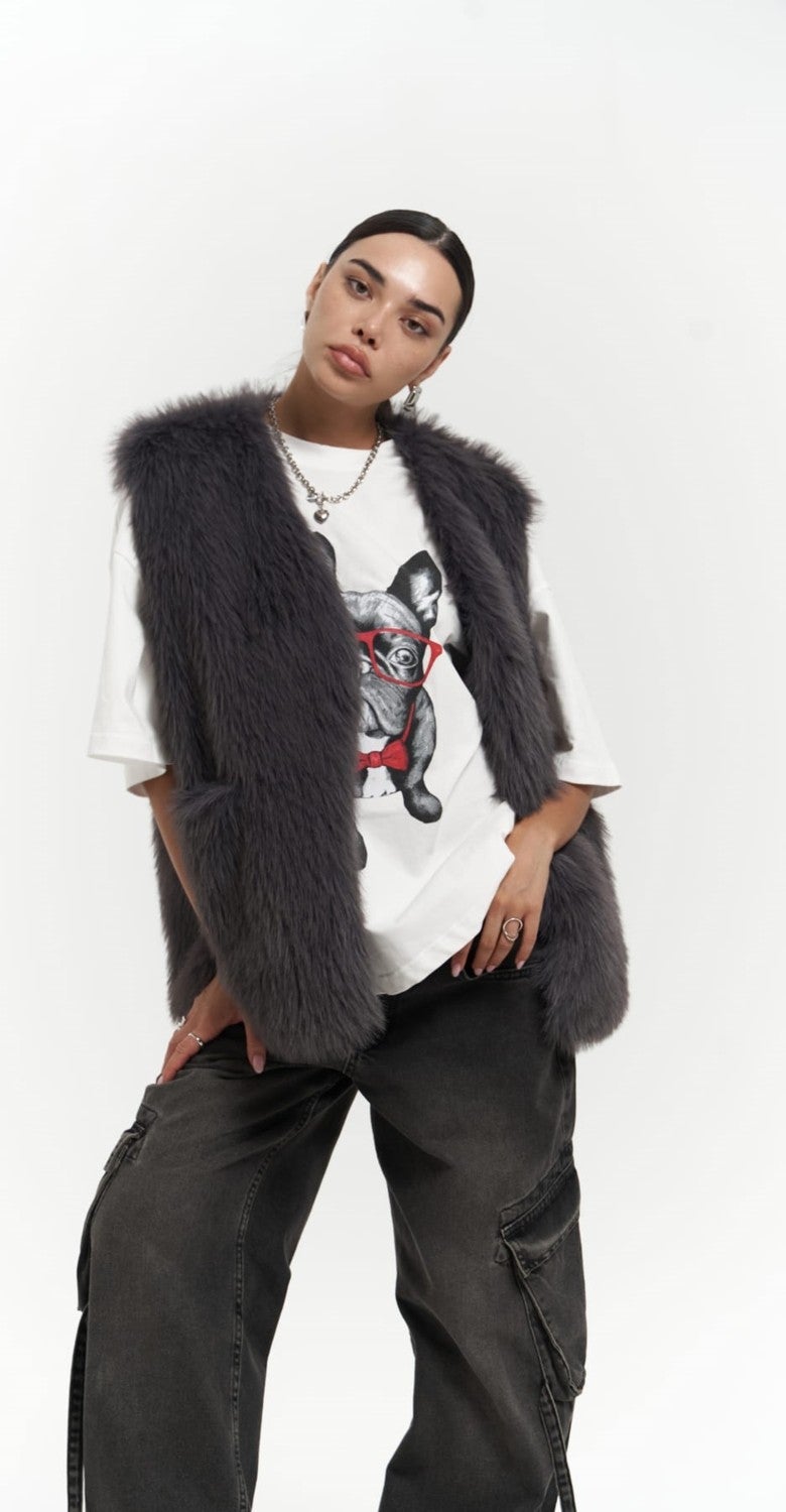 Mai Collection Plush Anthracite Vest  - Image 1