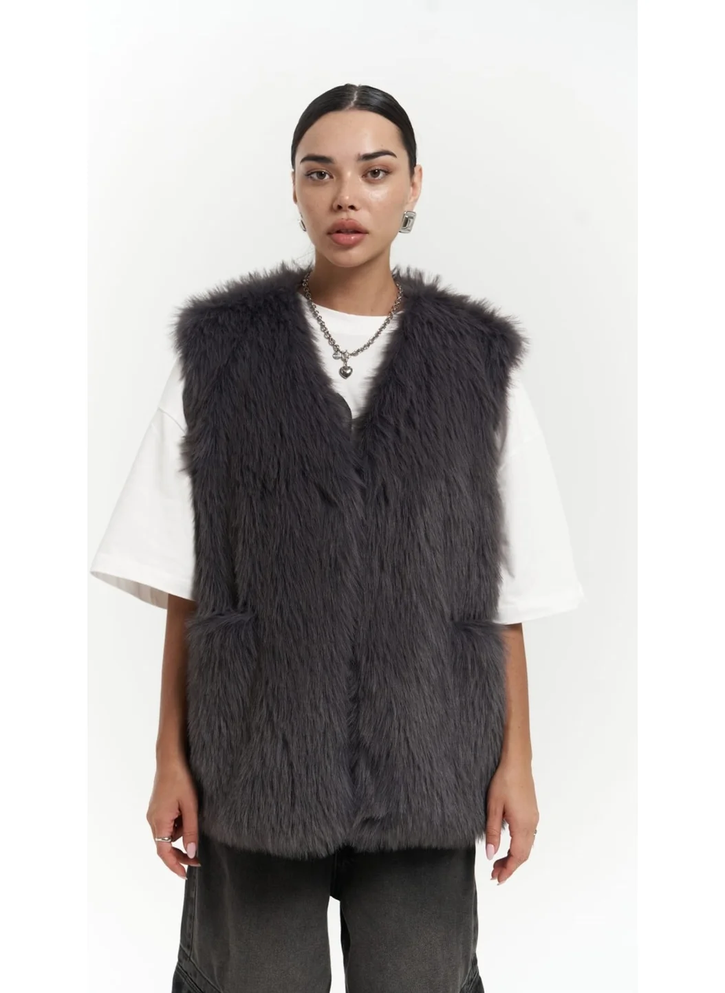 Mai Collection Plush Anthracite Vest