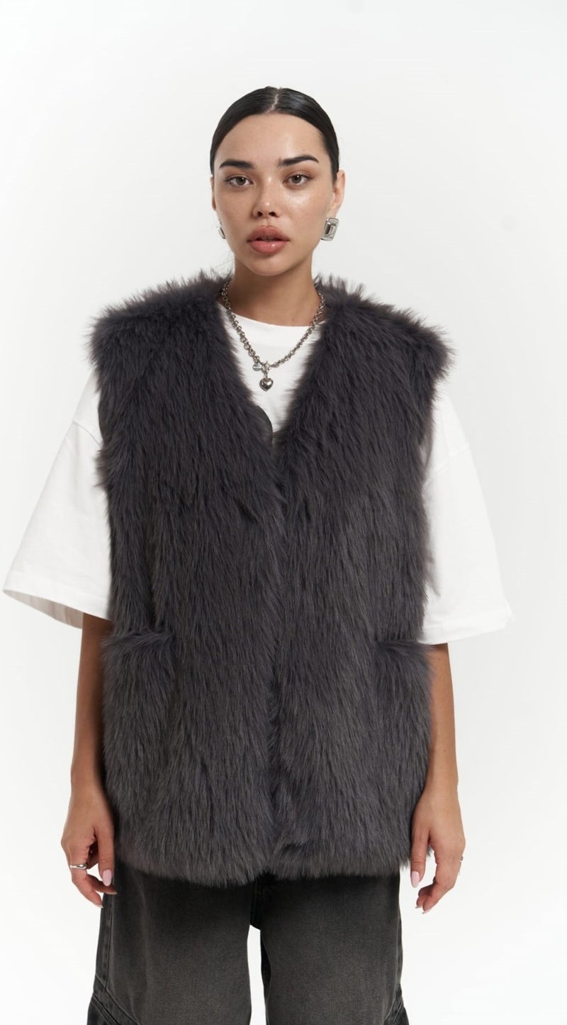 Mai Collection Plush Anthracite Vest  - Image 2
