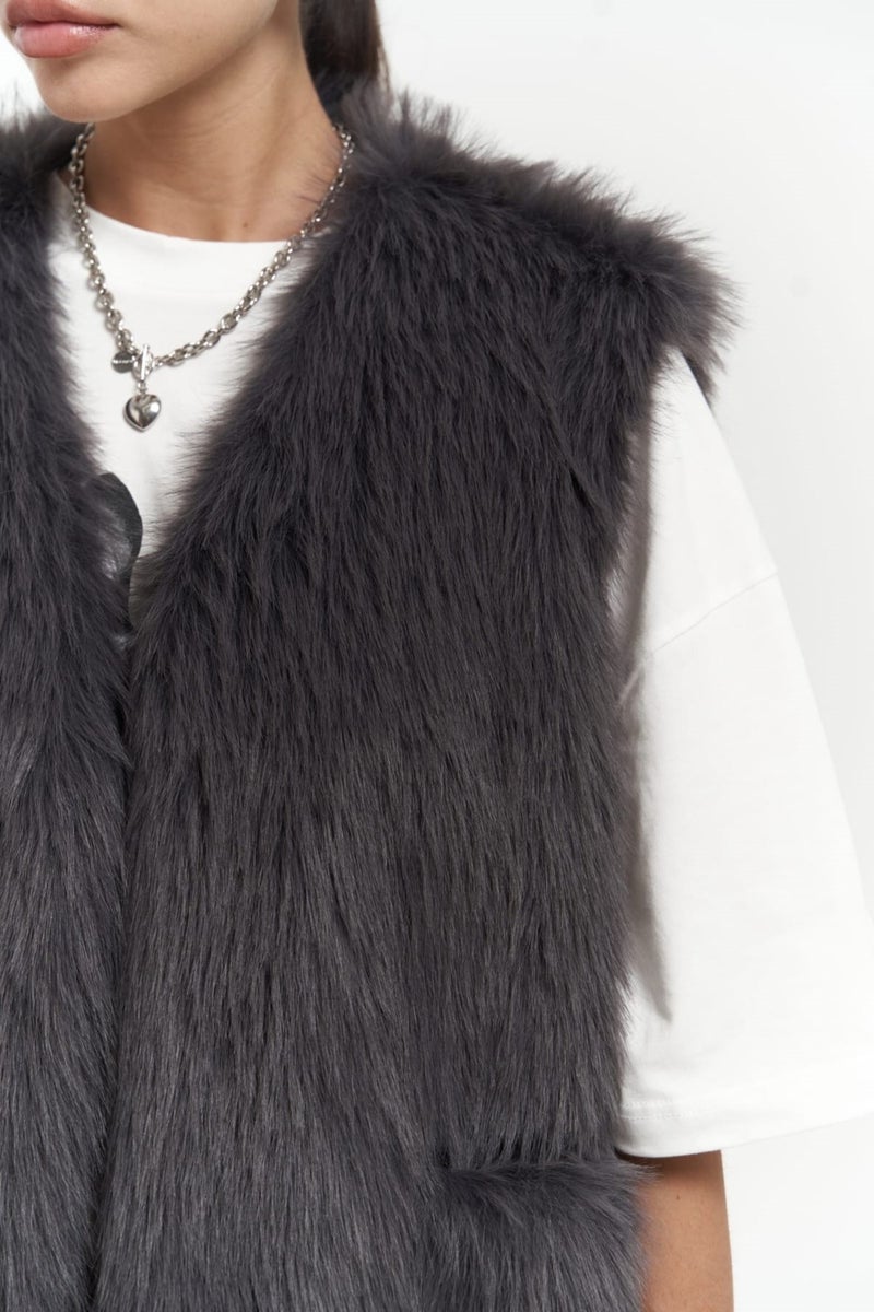 Mai Collection Plush Anthracite Vest  - Image 5