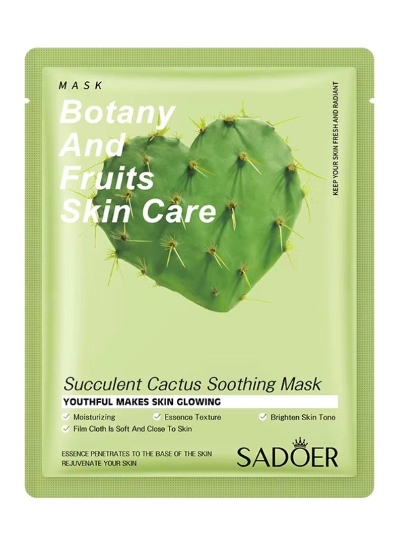 SADOER 10Pcs Succulent Cactus Soothing Mask Botany and Fruits Skin Care Sheet Facial Mask Moisturizing Brighten Skin Tone Soft Texture Face Mask Sheet for Women and Men Skincare Youthful Skin Glowing Masks - Image 2