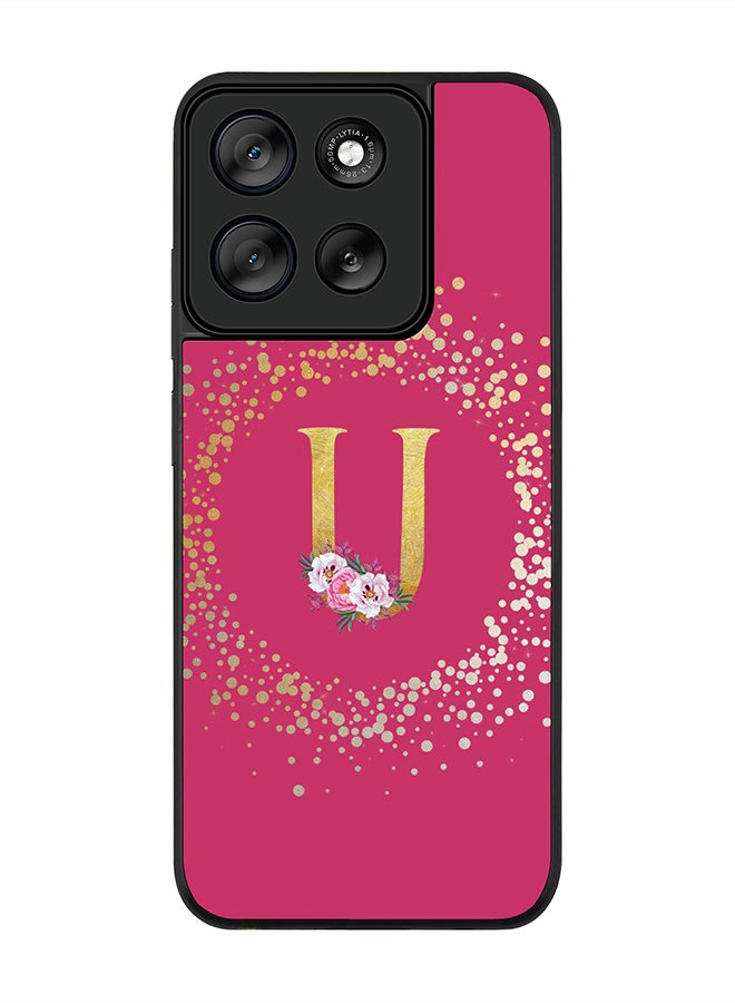 Stylizedd For Motorola Moto G56 Case,Slim fit Camera Protection, Shockproof Thin Phone cover  - Custom Monogram Floral - U ( Deep Pink ) - Image 1