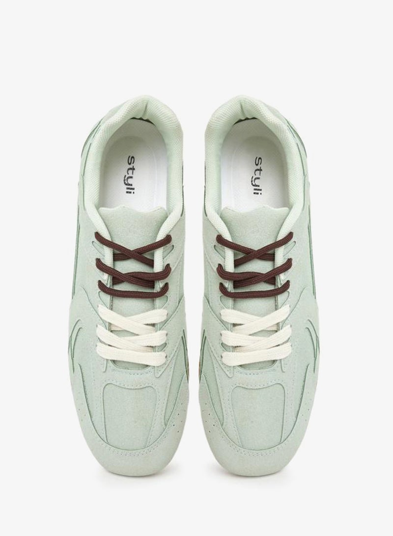 Styli Mint Green Suede Lace-Up Sneakers - Image 3