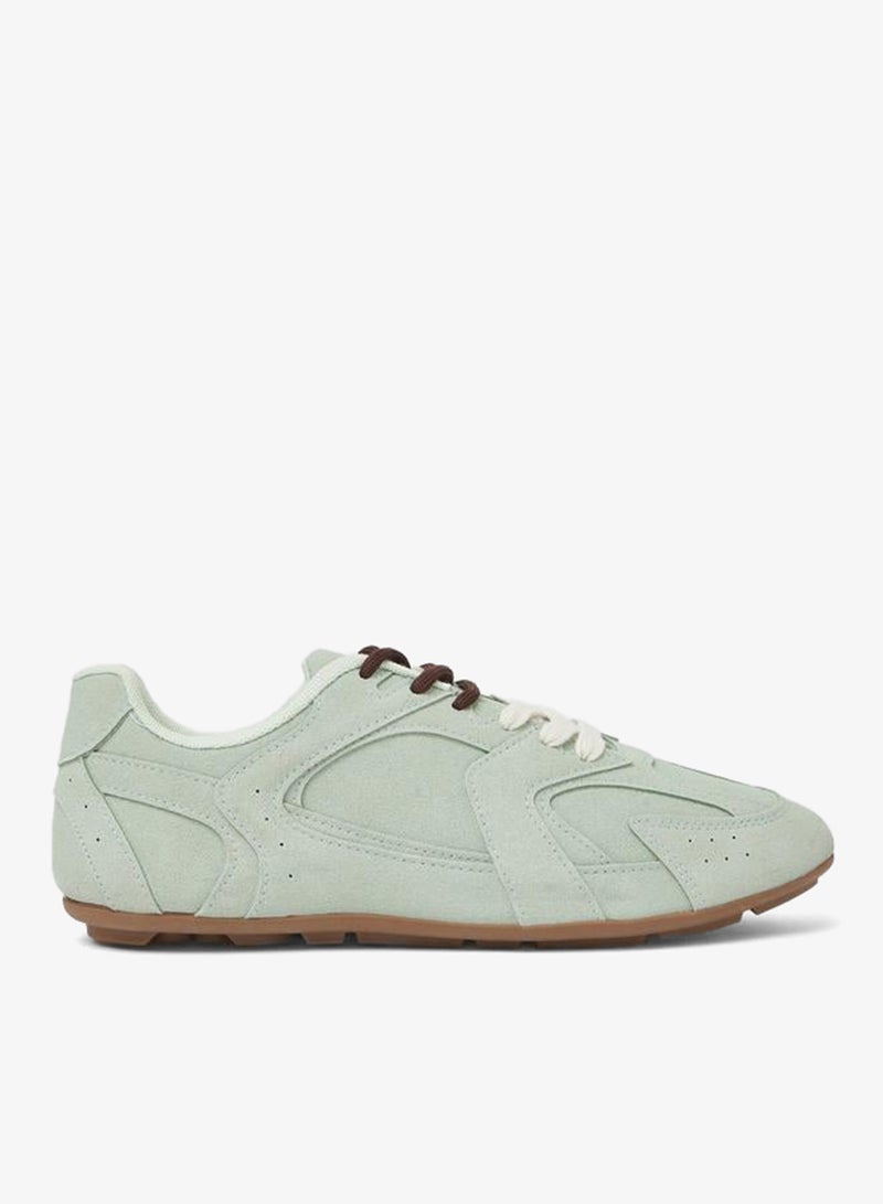 Styli Mint Green Suede Lace-Up Sneakers - Image 1