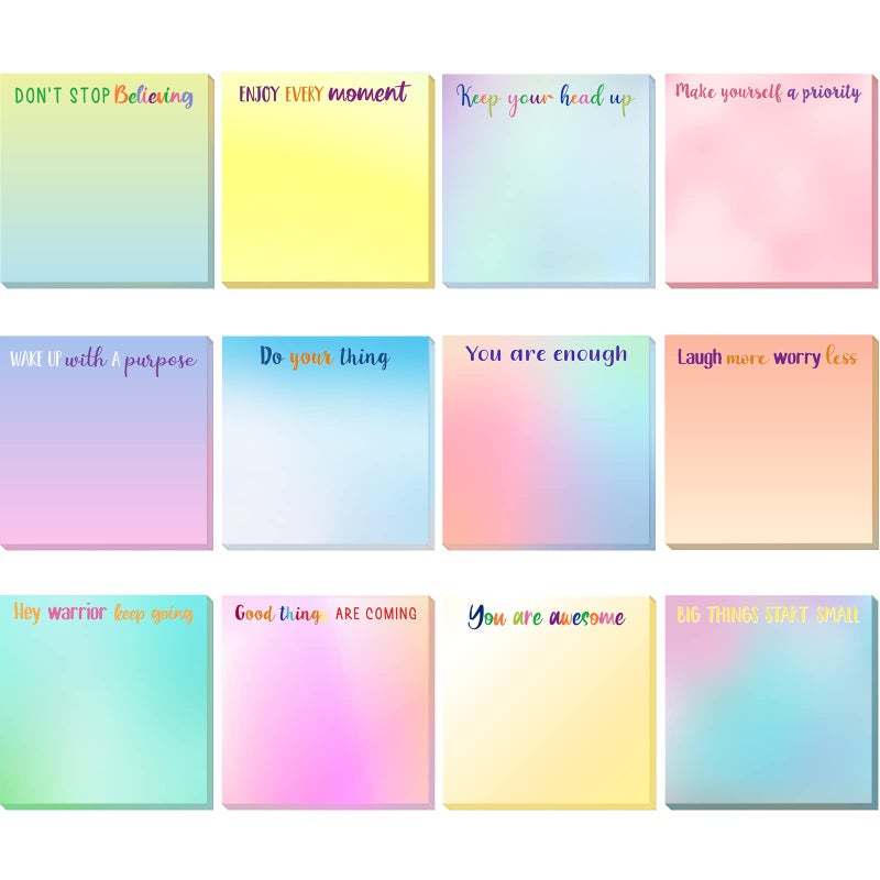 Zonon 12 Pieces Inspirational Sticky Notes 3 x 3 Inch Motivational Fun Notepads Positive Gifts for Teacher Nurse Coworkers Work Studying Supplies(Watercolor Style) - Image 1
