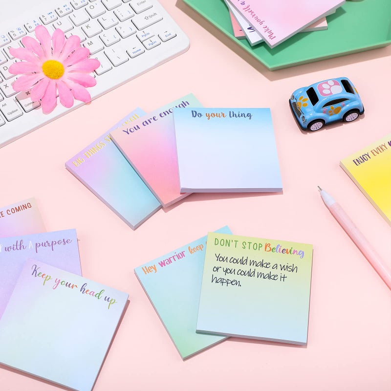 Zonon 12 Pieces Inspirational Sticky Notes 3 x 3 Inch Motivational Fun Notepads Positive Gifts for Teacher Nurse Coworkers Work Studying Supplies(Watercolor Style) - Image 4