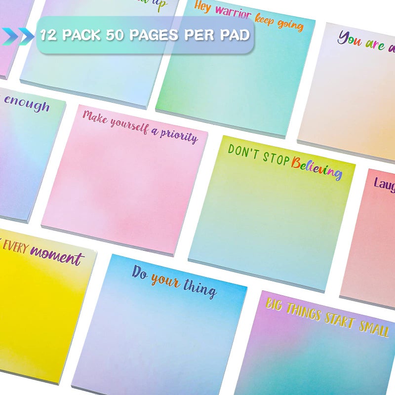 Zonon 12 Pieces Inspirational Sticky Notes 3 x 3 Inch Motivational Fun Notepads Positive Gifts for Teacher Nurse Coworkers Work Studying Supplies(Watercolor Style) - Image 3