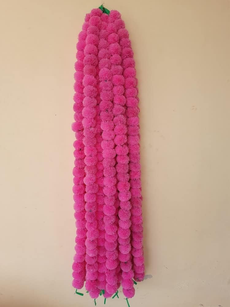 ABHAAS Pack of 10 Artificial Marigold Flowers for Decoration Long Marigold Garlands for Decoration Toran Indian genda phool for Wedding & Festival (4.7Feet/10 Strings) (Pink) - Image 3