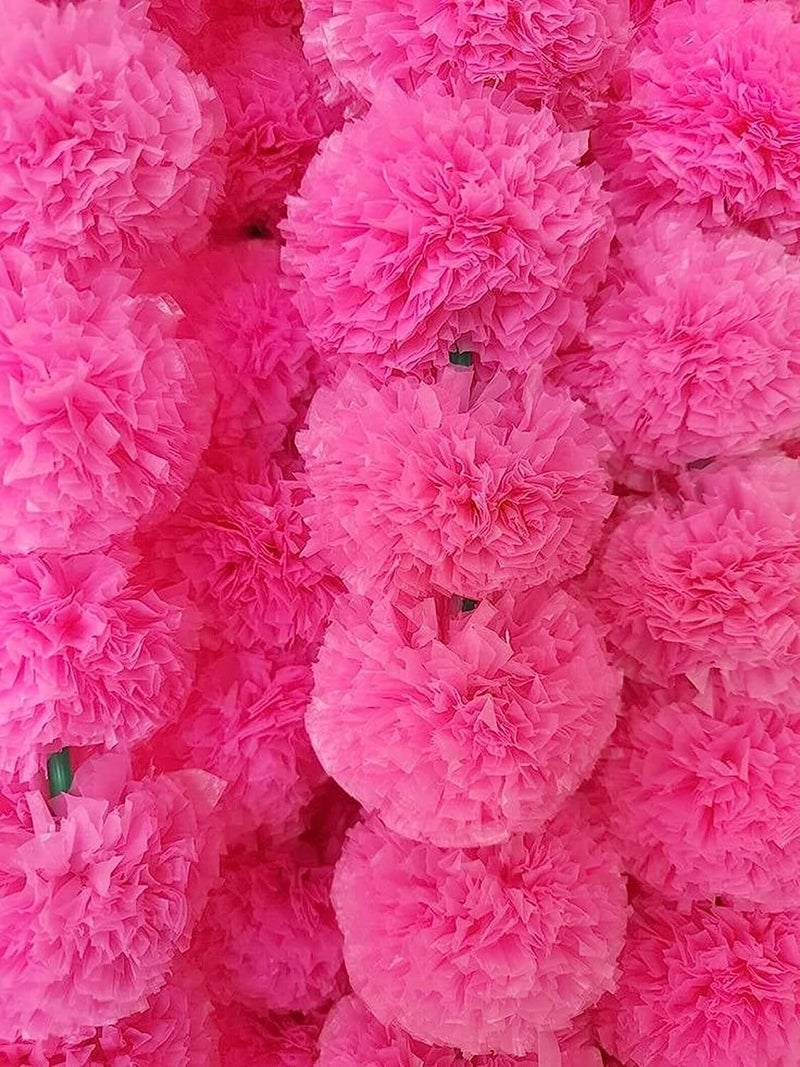ABHAAS Pack of 10 Artificial Marigold Flowers for Decoration Long Marigold Garlands for Decoration Toran Indian genda phool for Wedding & Festival (4.7Feet/10 Strings) (Pink) - Image 4