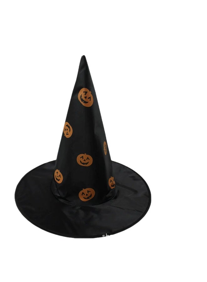 Halloween Ball Party Hats: Witch Hat, Wizard Hat, Veil Hat, Printed Pumpkin Hat, Black Pointed Hat - Image 1