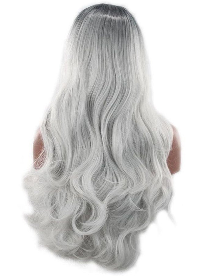 Long Fluffy Curly Hair Wig White/Grey